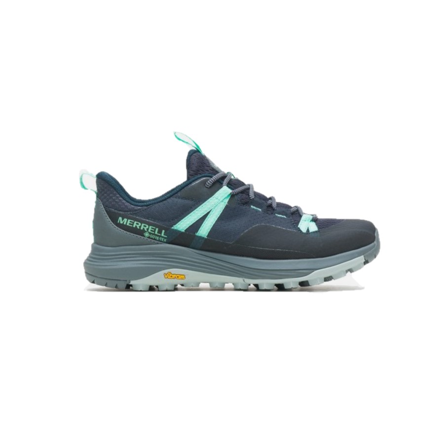 Merrell Siren 4 GTX vista lateral exterior, diseño técnico para trekking.