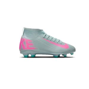  Nike Superfly 10 Club FG/MG niño verde/rosa – vista lateral con diseño aerodinámico y logotipo destacado.