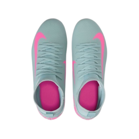 Nike Superfly 10 Club FG/MG niño verde/rosa – parte superior con ajuste tipo calcetín Dynamic Fit.